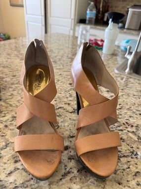 MICHAEL Michael Kors Tan Crossover Leather High Heel Sandals